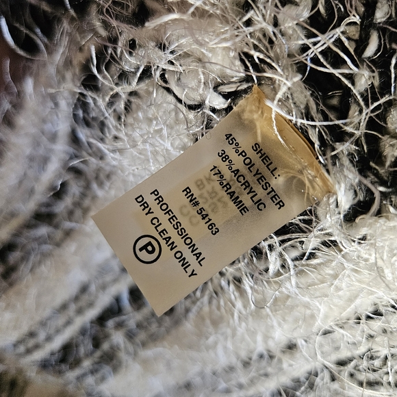 Calvin Klein Black White Stripe Fuzzy Cropped Open Front Sweater - Size S - Picture 8 of 8